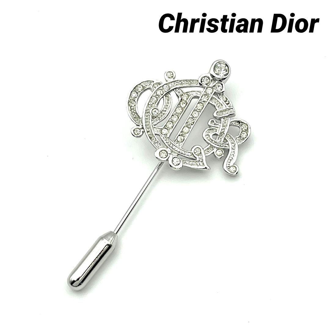 クリスチャンディオール エンブレム ロゴ ラインストーン ブローチ