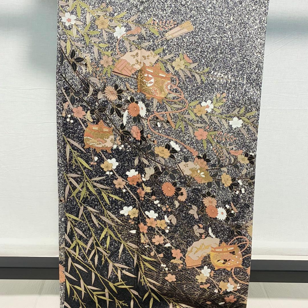 D248 訪問着 叩き染め 花模様 金彩 正絹 着物 袷 極美品 - メルカリ