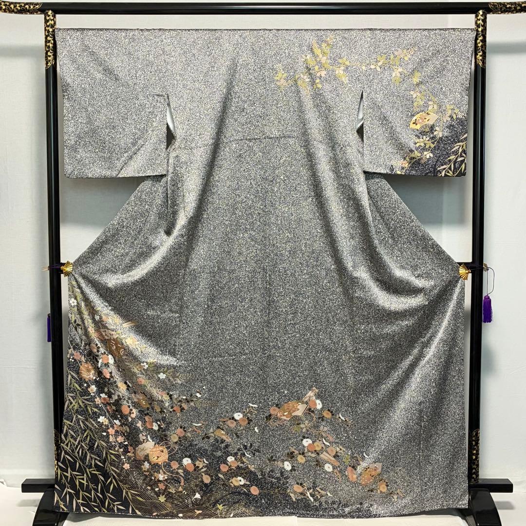 D248 訪問着 叩き染め 花模様 金彩 正絹 着物 袷 極美品 - メルカリ