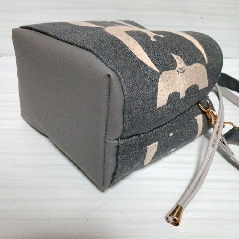 ミナペルホネン ポケット巾着バッグ go! ダークグレー 鳥さん