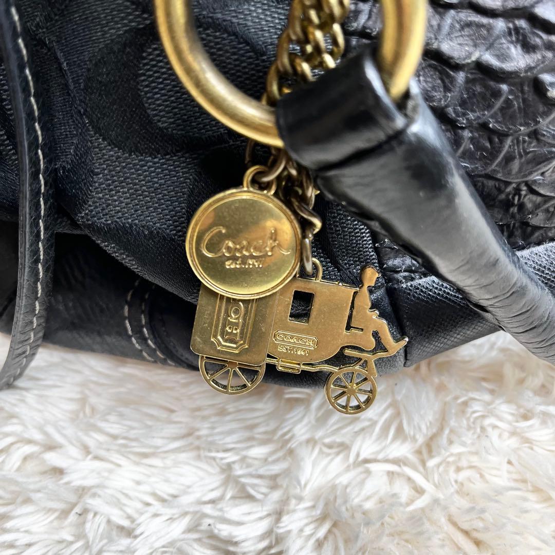コーチ COACH ショルダー ハンドバッグ パッチワーク 2way クロコ 黒