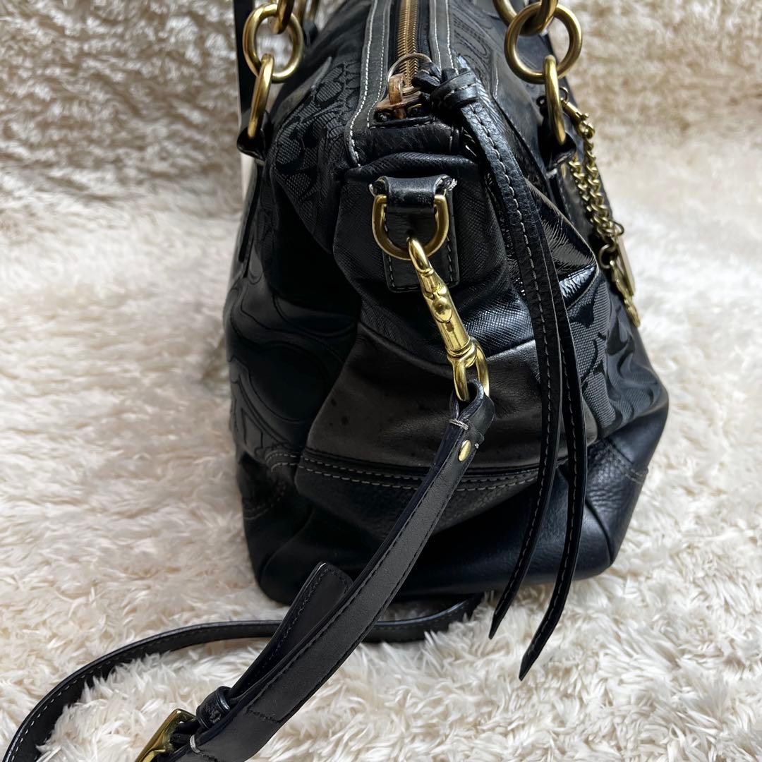 コーチ COACH ショルダー ハンドバッグ パッチワーク 2way クロコ 黒