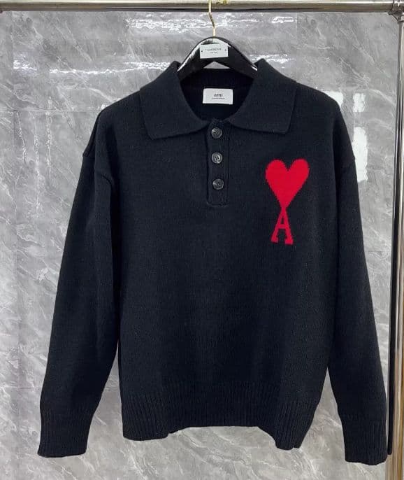 AMI PARISトブラックーポロニット ハート刺繍 L23 - メルカリ
