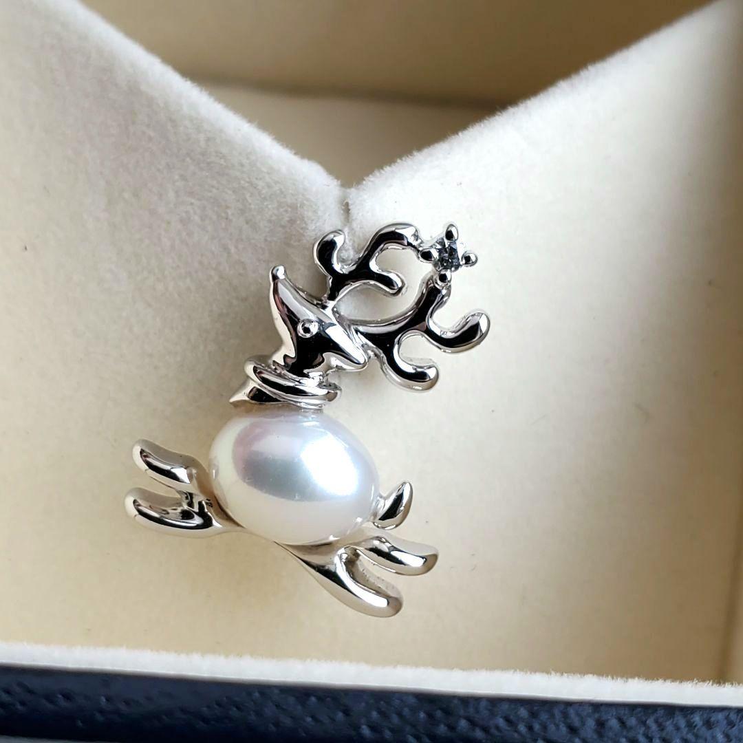 美品✨TASAKI タサキ 真珠 ピンブローチ トナカイ パール シルバー