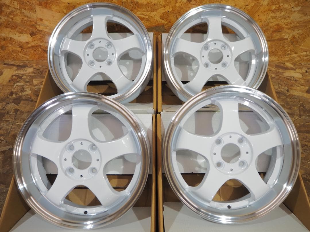 新品 4枚 深リム 逆ゾリ 5本スポーク5.5J ホワイト 軽四ツライチ