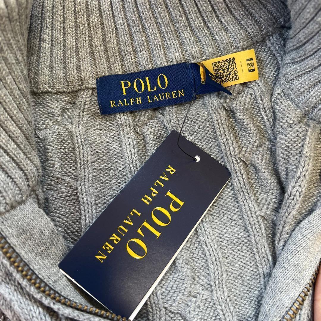 新品 正規品 ラルフローレン ケーブルニット セーター グレー L QRタグ