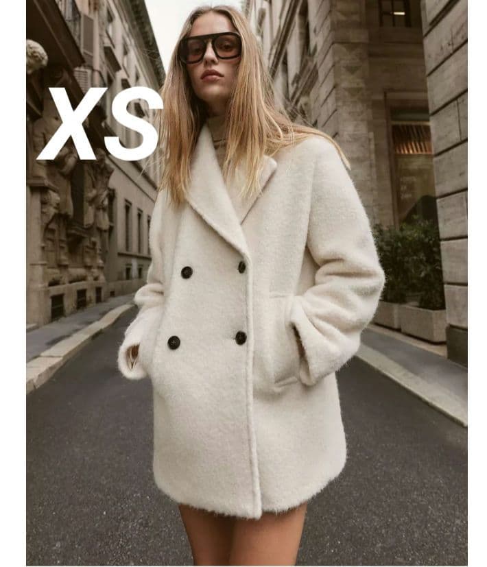 最安値 ZARA ブークレダブルブレストミディ丈コート XS エクリュ 完売品 ZARA］ブークレダブルブレストミディ丈コート (ZARA/コート) 8073/328