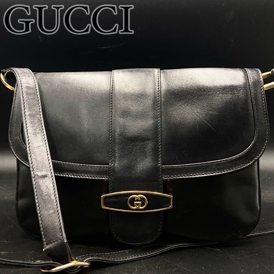オールドグッチ ショルダーバック インターロッキング ロゴ ブラック レザー OLD Gucci 70s総革インターロッキングGショルダー（黒） – Vintage