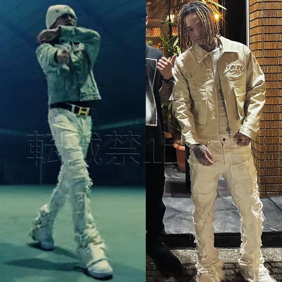 valabasaバラバサス ハードクラッシュスキニーフレアデニム ホワイト