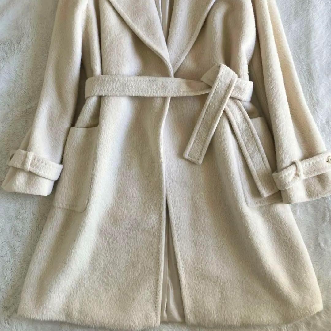 最高級 白タグ マックスマーラ アルパカベルテッドラップコート 44
