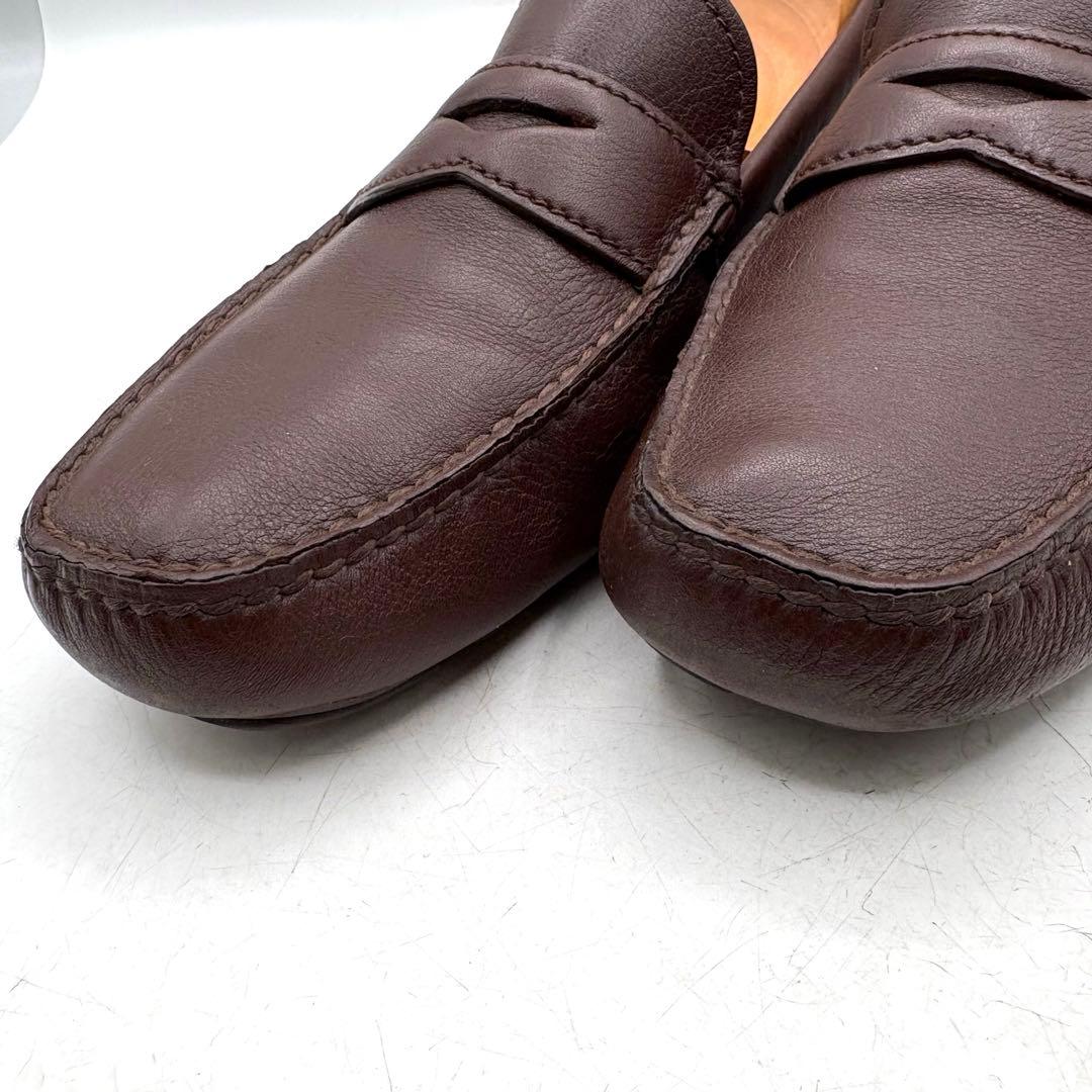 美品✨ PRADA 銀ロゴ ドライビング コインローファー 【7】 茶 シボ