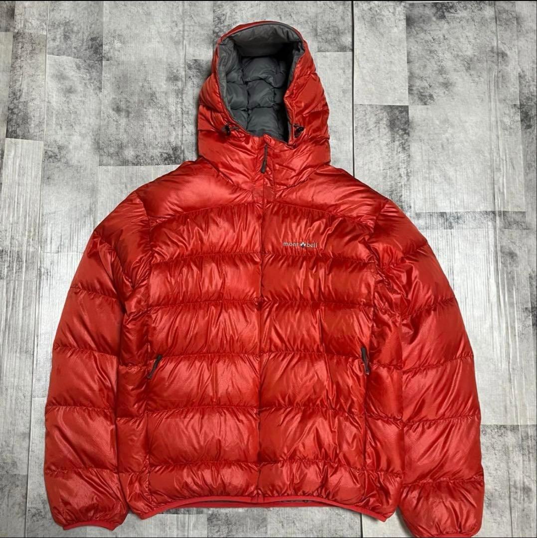 モンベル　ライトアルパインダウンパーカ　赤　オレンジ　XL　800FP 美品モンベル800FPライトアルパインダウンパーカMen'sLオレンジレッド