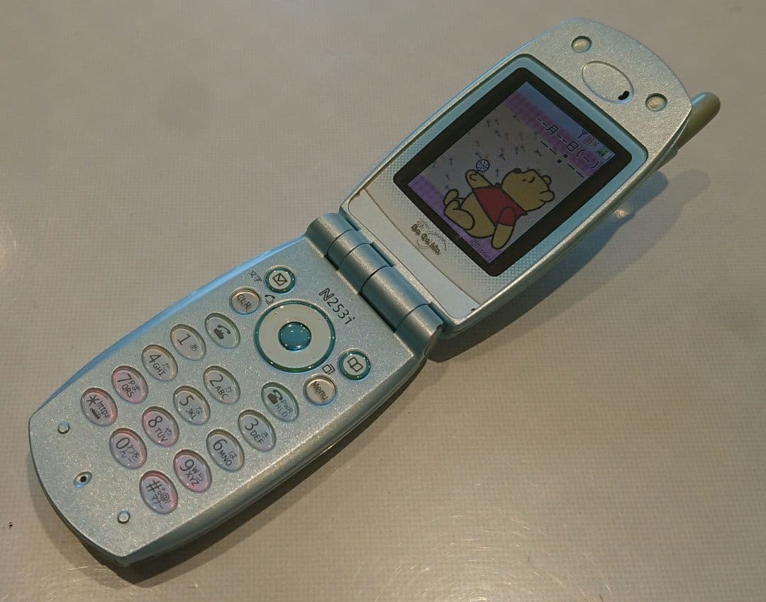 レア 美品 kawaii ドコモ N253i ブルー ガラケー プーさん 携帯 - メルカリ