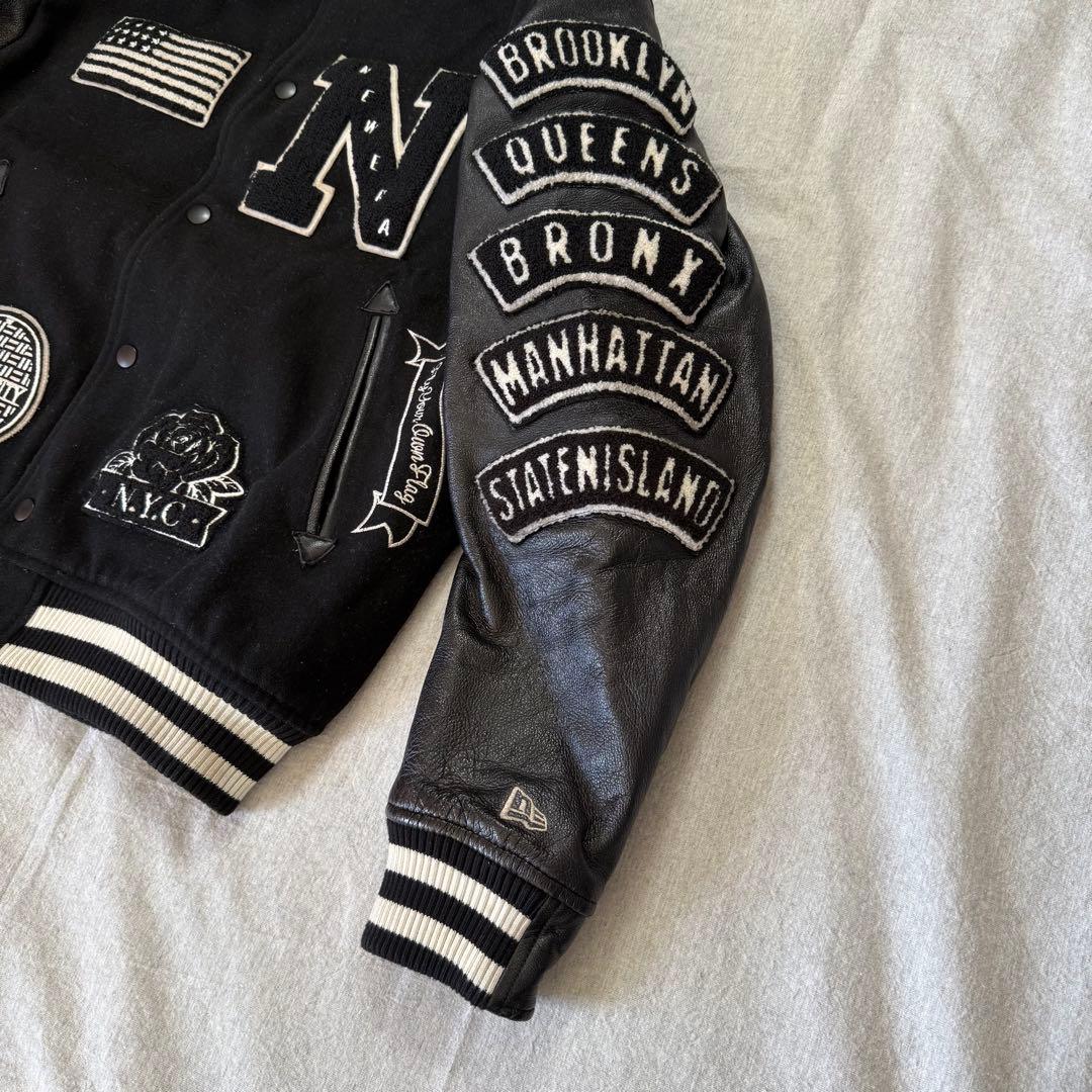 NEW ERA 豪華ワッペン スタジャン NYC 袖レザー 羊革 黒 M - メルカリ