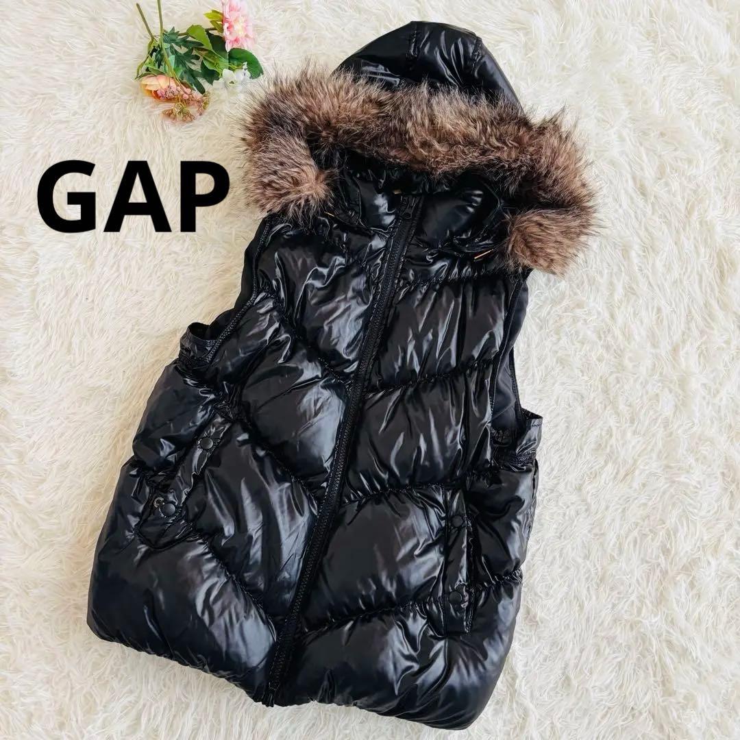 y2k GAP ファー付きダウンベスト M ブラック 40周年 光沢あり - メルカリ