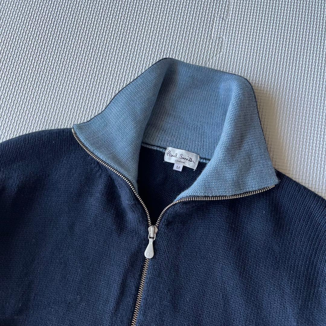 美品 Paul Smith ドライバーズニット ネイビー ウール M ハイネック