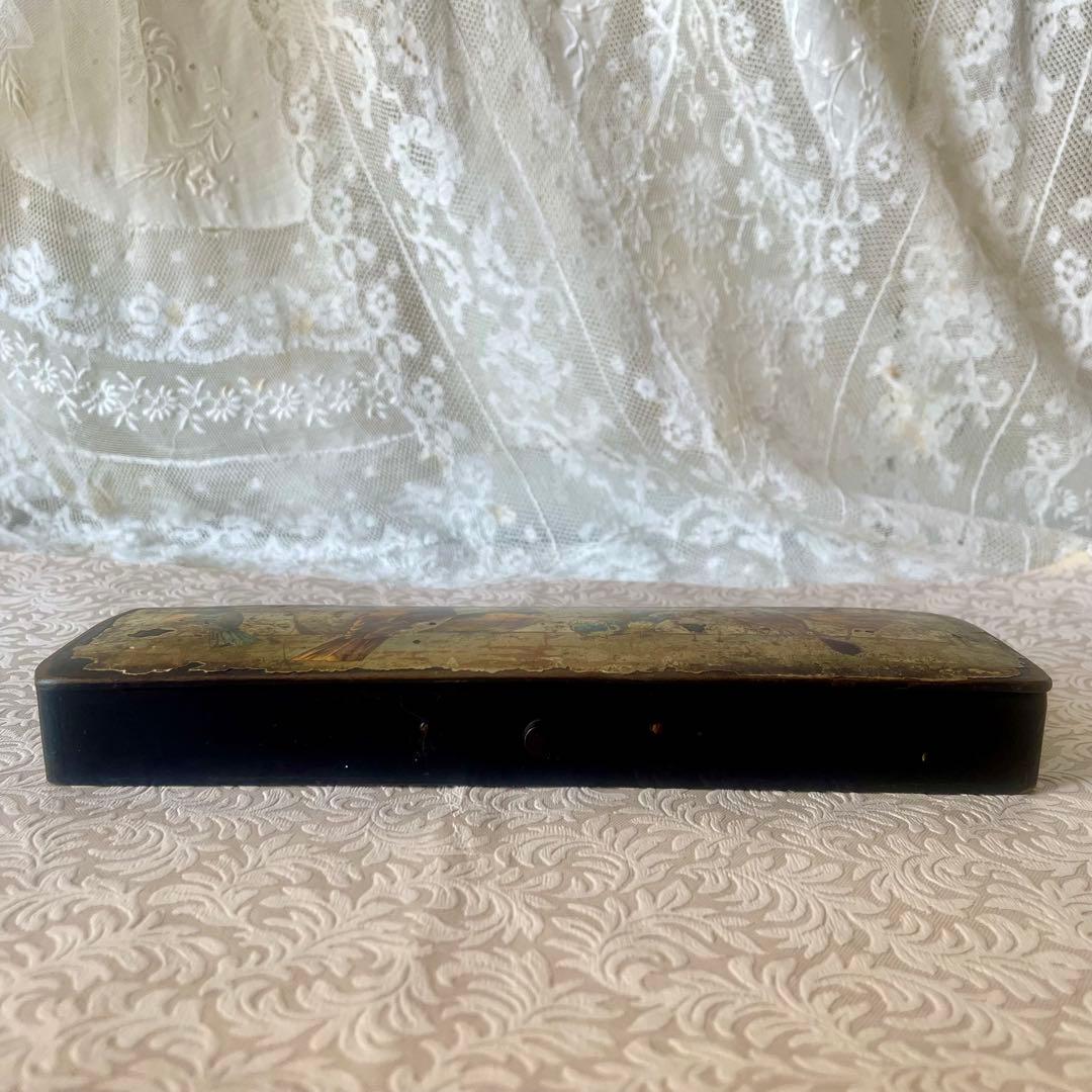 パピエマシェ小鳥柄ペンケース 筆箱 フランスアンティーク 雀 スズメ