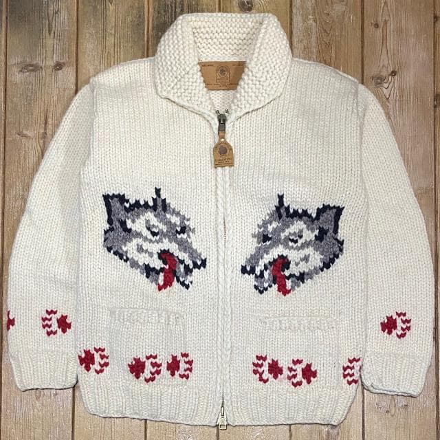 カナディアンセーター 狼 オオカミ ウルフ柄 カウチン ニット 40