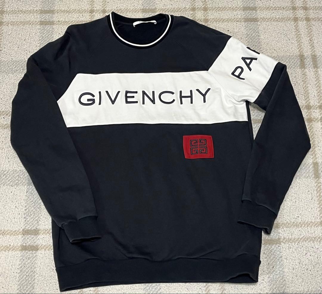 GIVENCHY ネイビー ホワイト スウェット M 4G Givenchy メンズ Couture コットン スウェットシャツ 刺繍ロゴ