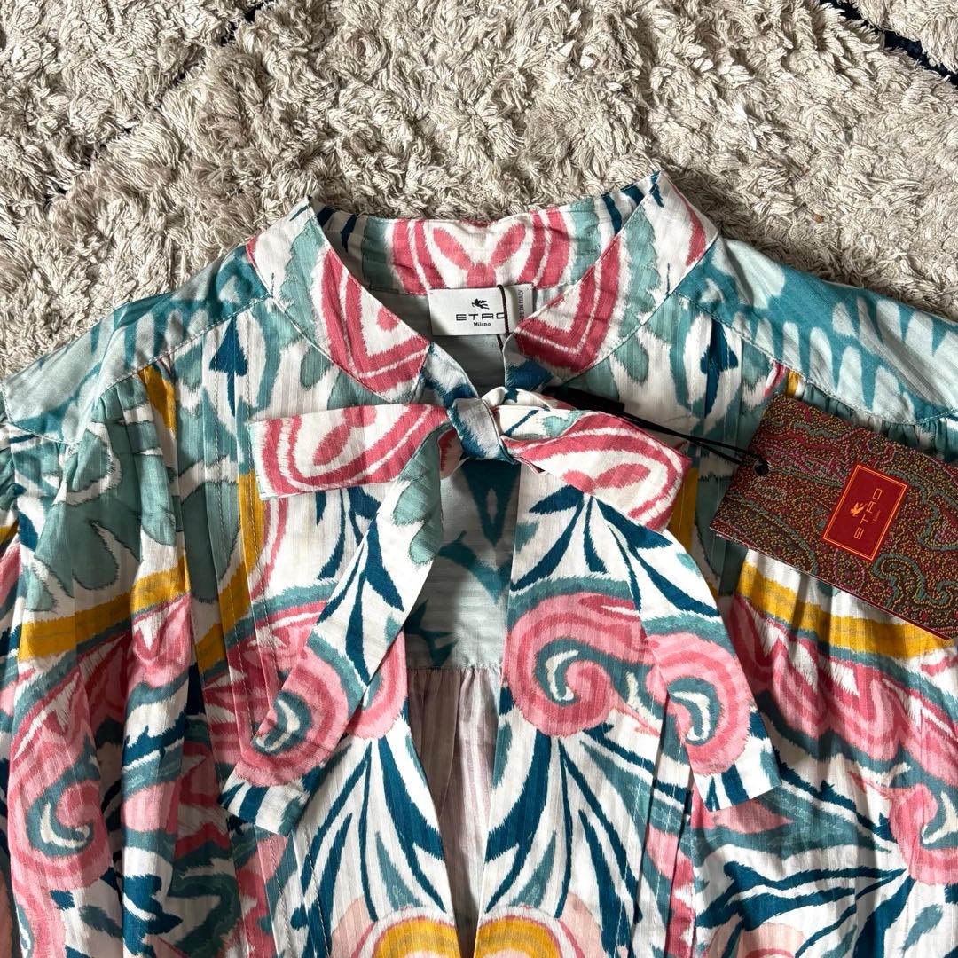 タグ付✨】エトロ チュニック シャツ ボウタイ リボン 総柄 ワンピース