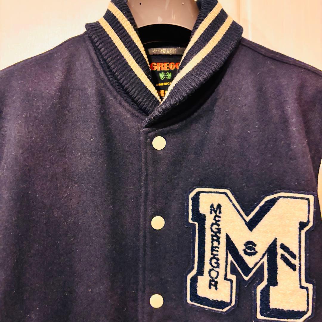 マックレガー スタジャン ネイビー アイボリー M刺繍 袖レザー