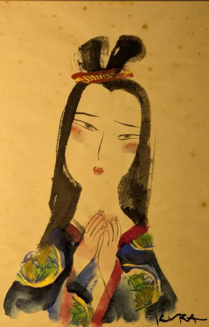 真作】絵画 日本画6号 美人画 優美な女性表現 インテリアアート Y145