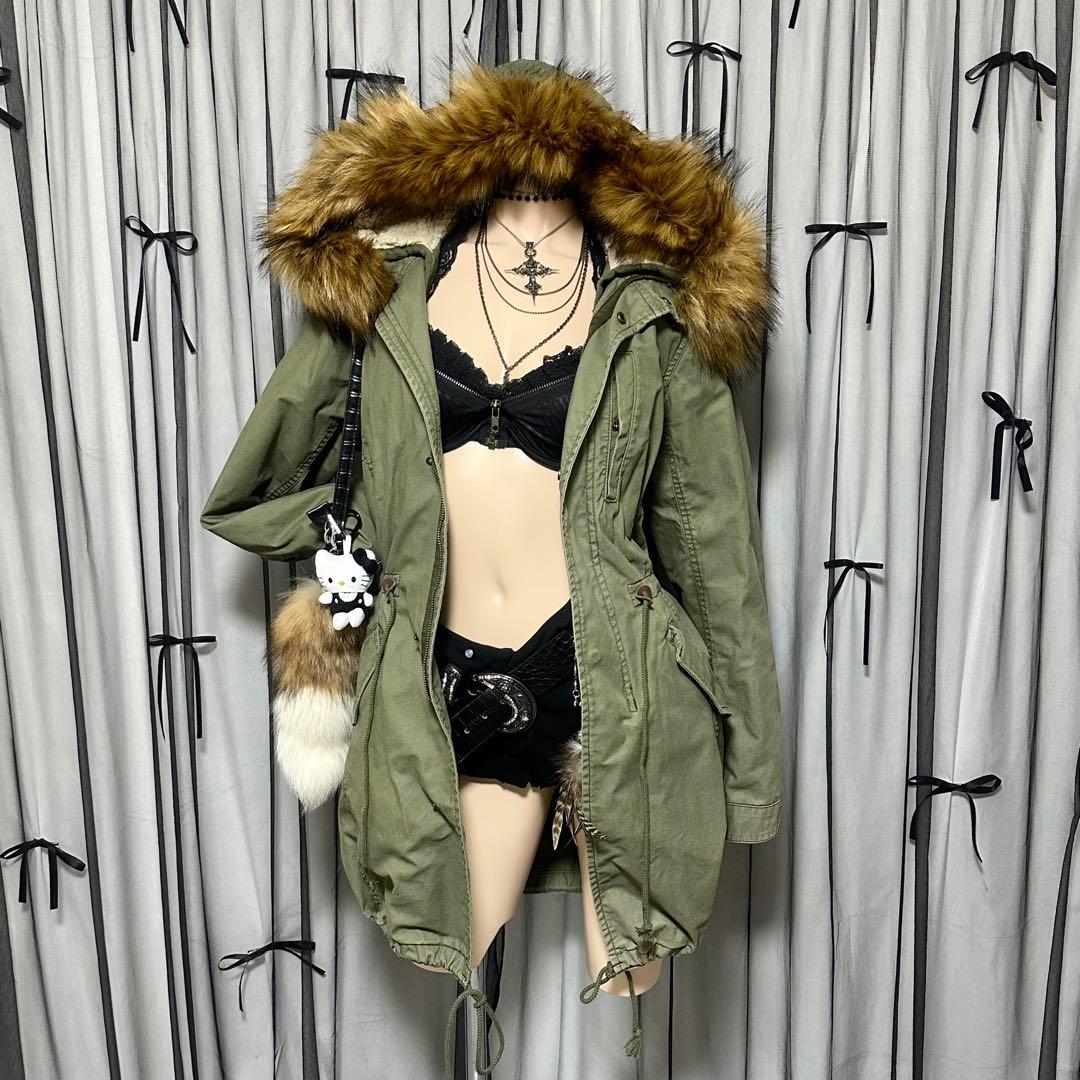 平成ギャル y2k ファー付きミニタリーモッズコート フェアリーグランジ