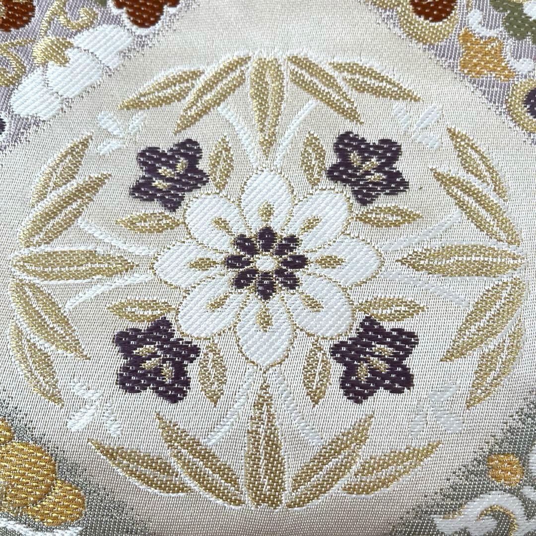 袋帯 西陣錦織 正絹 菱文 松竹梅 桐 菊など ベージュ系 控えめ金 長尺