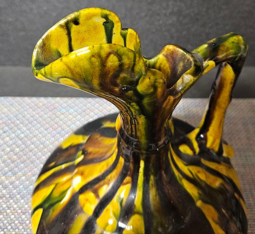 中国古美術 中国古陶磁器 古玩 時代物 遼三彩 鶏頭鶏冠形 手付水注