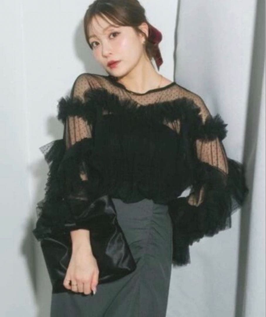 スカートセット】【匿名発送】ECREL ドットチュールフリルブラウス