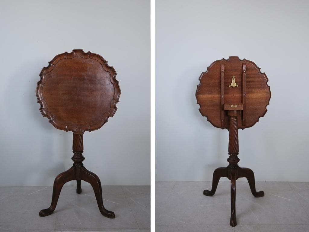 英国アンティーク◇木製チルトトップテーブル/折畳式机サイドテーブル