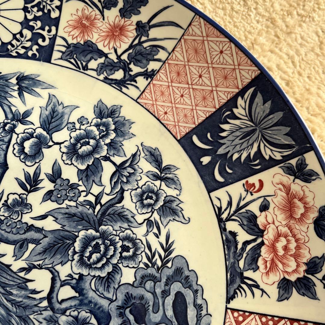 新品 縁起物 ノベルティ】萬古窯 富永陶園 孔雀 大皿 尺ニ皿 新牡丹花鳥