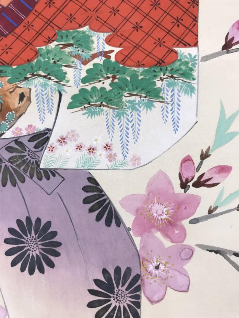 真作】飛左ゑ/ひさえ/ヒナ図/立雛図/雛図/掛軸/名家伝来/