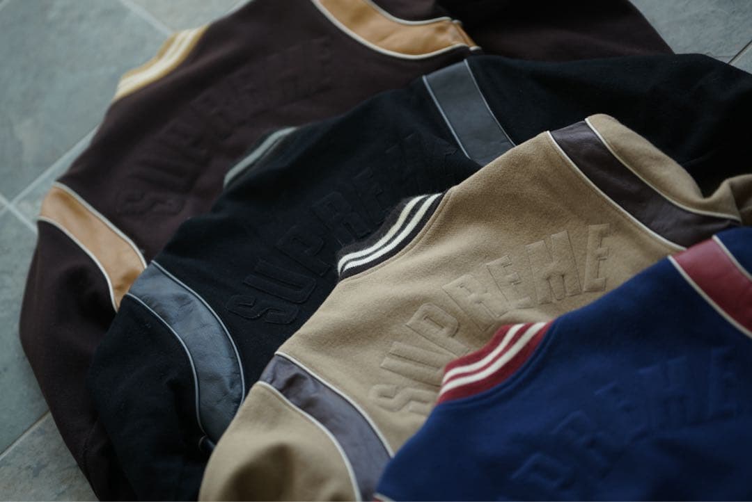 02aw 常田着 初期 Supreme レザー 切り替え スタジャン - メルカリ