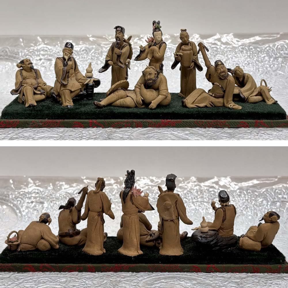 難あり 中国伝統美術工芸品 石湾陶器 八仙人 陶器豆人形 細密細工