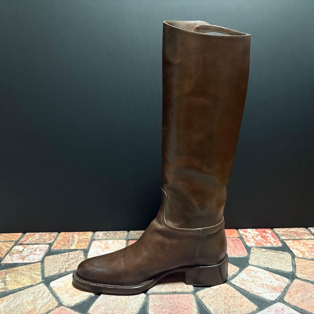 サルトル　ジョッキーブーツ　ロングブーツ 編み飾り　ベルト　本革　22.5cm