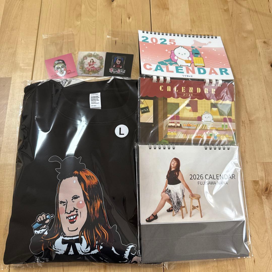 もんじょり 藤沢なな トレーナー黒L 2026カレンダー ステッカー3種