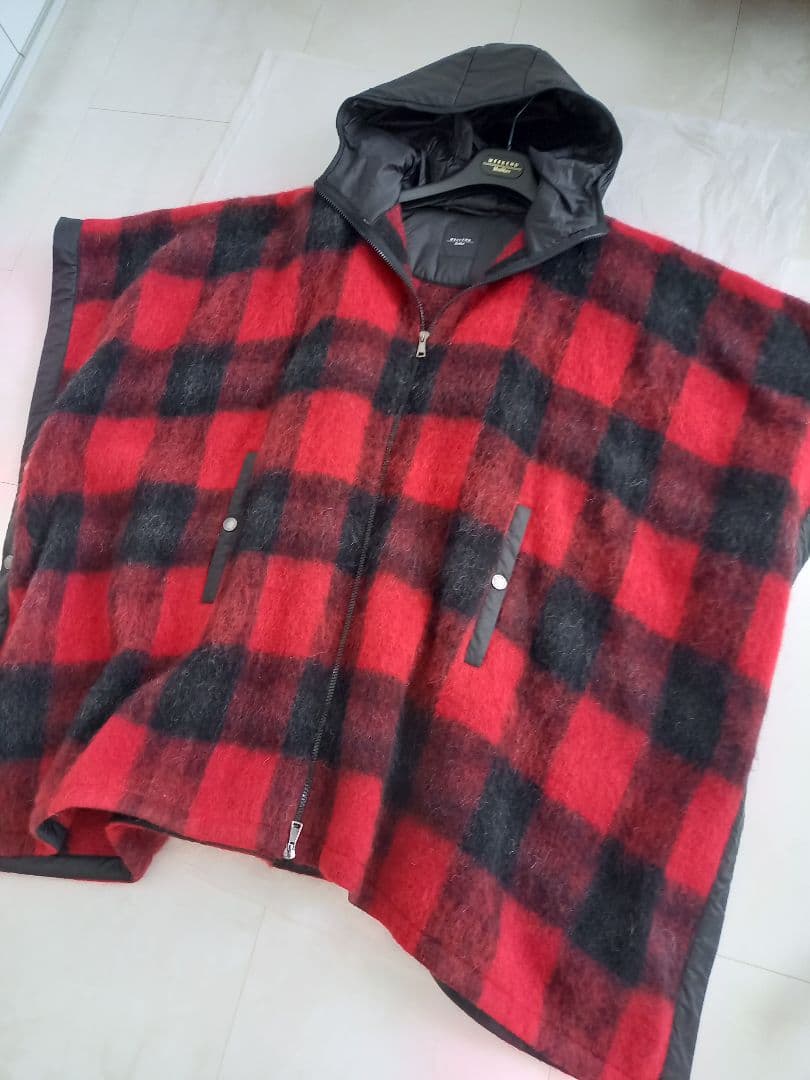 美品 MaxMara チェック柄フード付きポンチョ L