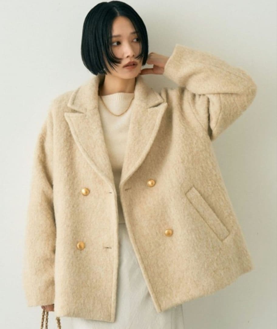 EMMA ROUGE VIF ラメシャギースライバーピーコート ベージュ - メルカリ