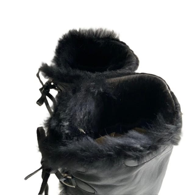 CHANEL 39(24.5cm) 黒レザー ロングブーツ CC ウェッジソール