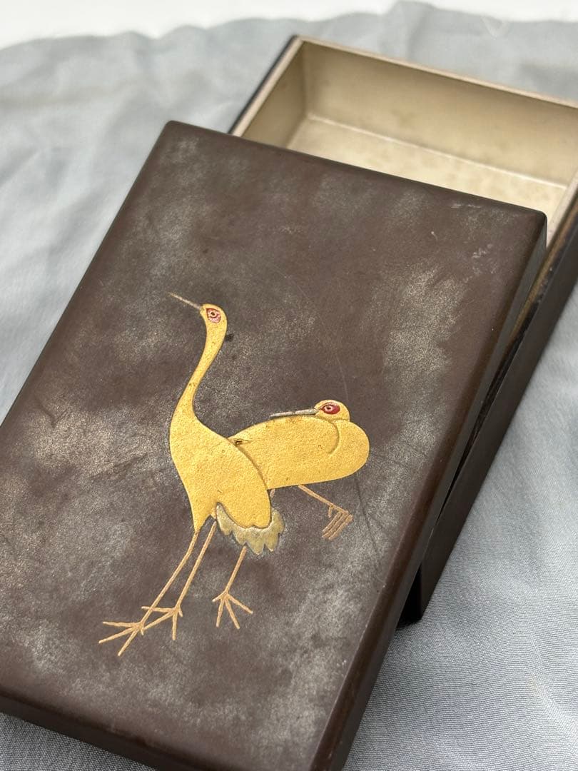 吉祥鶴~金蒔絵小函】神韻縹渺の香合・古美術品・木調