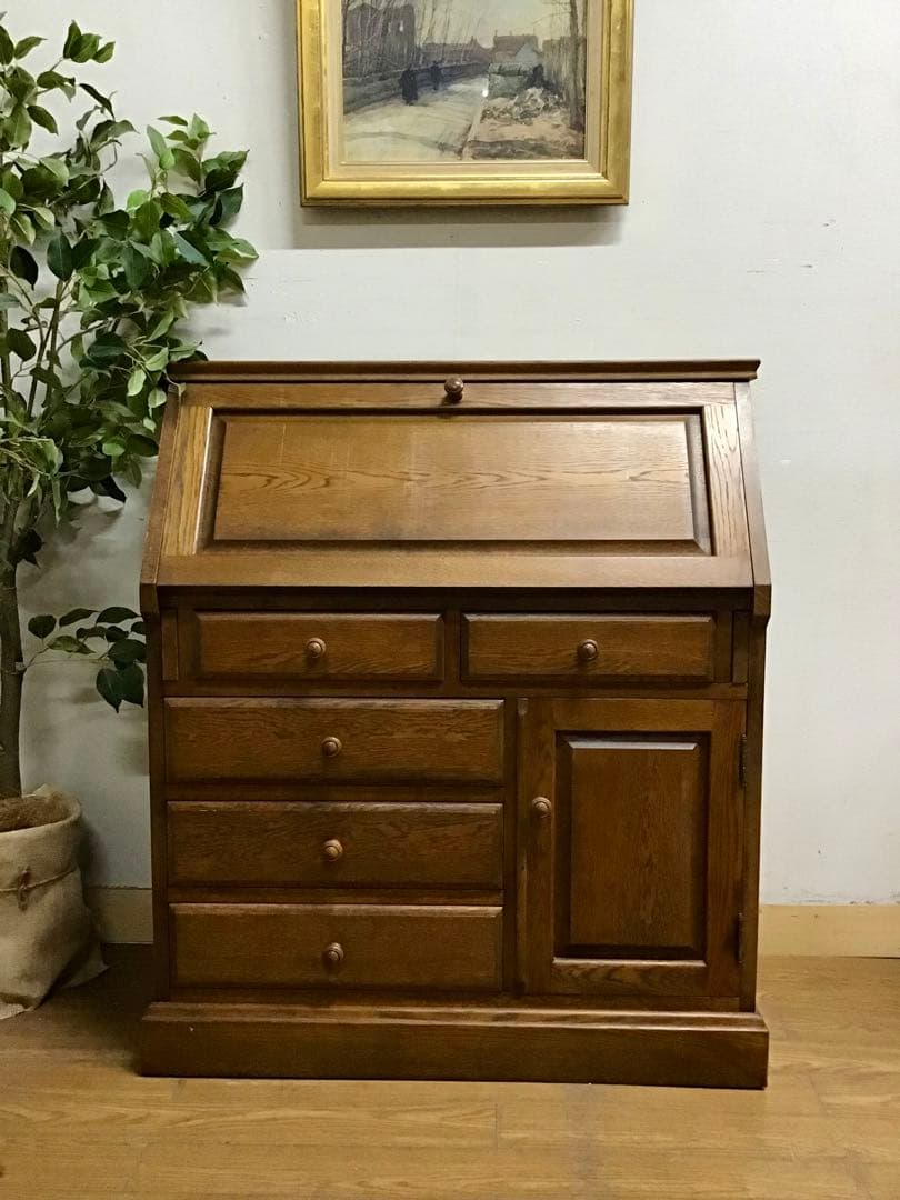 ひろ☆管322☆北海道家具☆勇峰工芸☆ライティングビューロー☆デスク☆机 飛騨産業 北海道民芸家具 ライティングデスク アンティーク