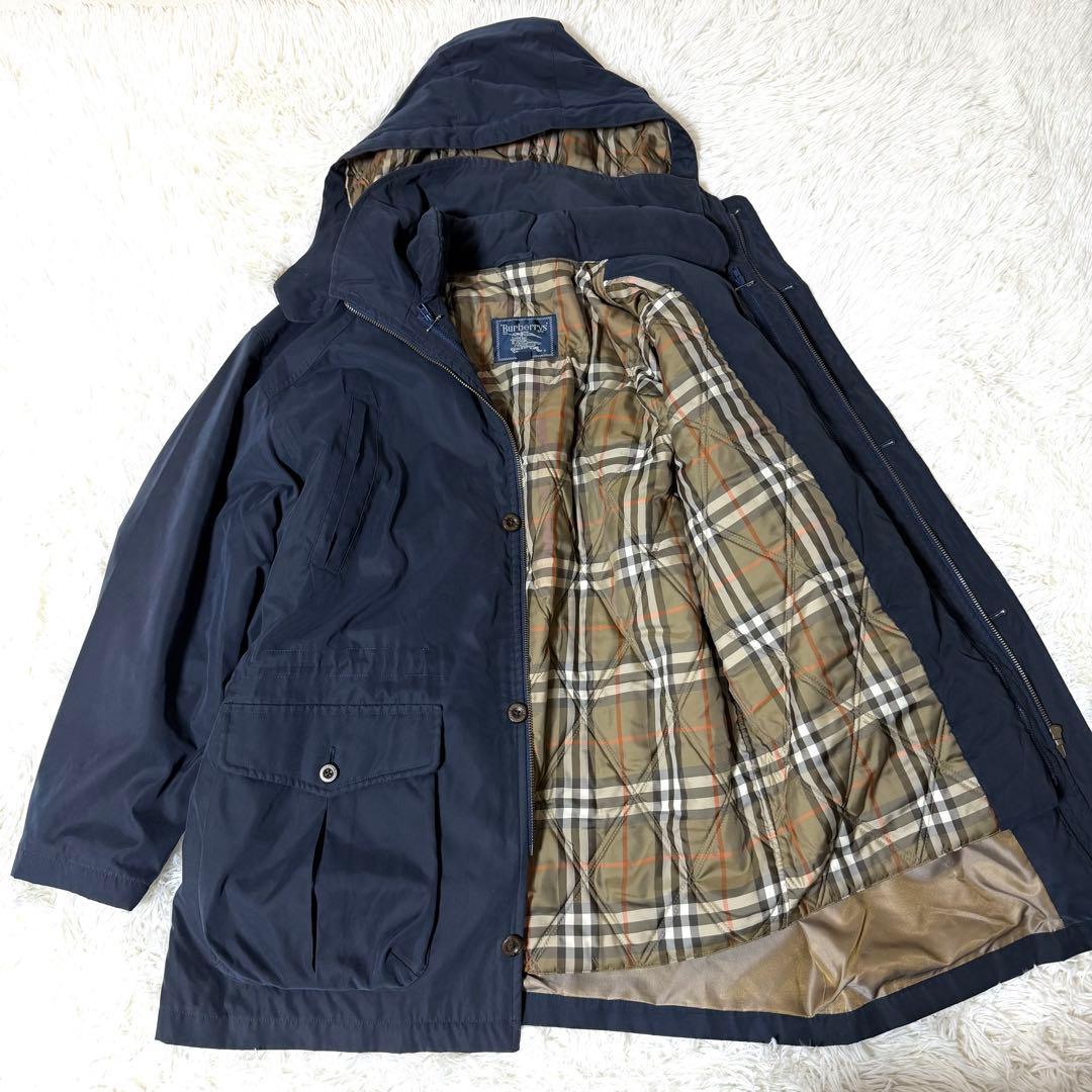 Burberry 中綿ライナー モッズコート ノバチェック ネイビー L - メルカリ
