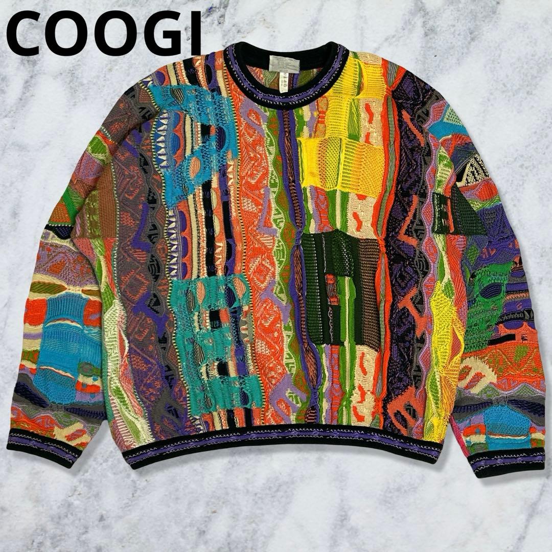 COOGI クージー 3Dニット 縦縞 幾何学模様 マルチカラー L 中古・古着通販】Coogi (クージー) マルチカラー3Dニット マルチカラー