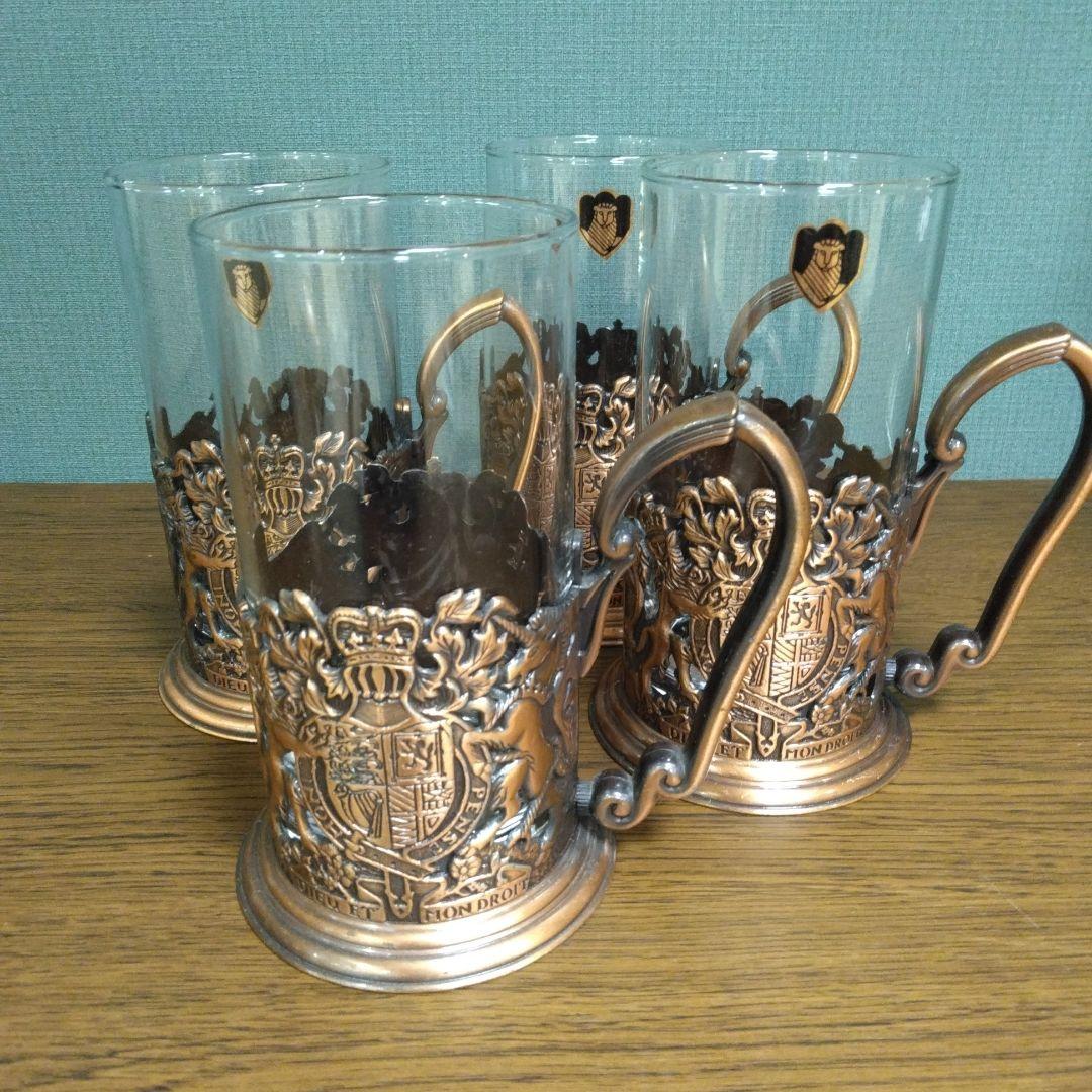 アンティーク 銅ブロンズ 耐熱グラスジョッキ グラス 4個セット 昭和