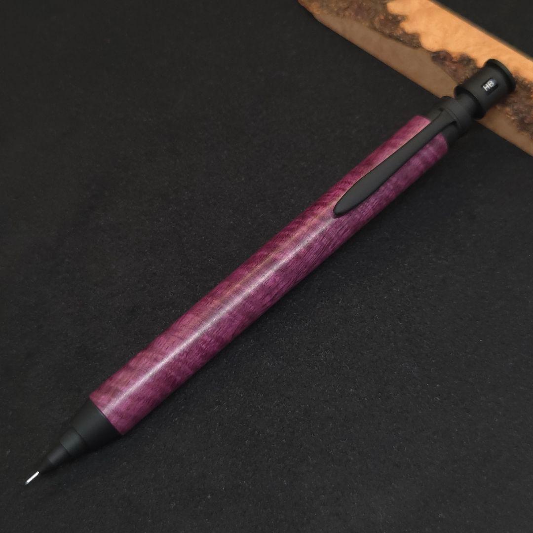 No.03ハンドメイド製図用シャープペンMDS1木軸パープルハート縮み杢
