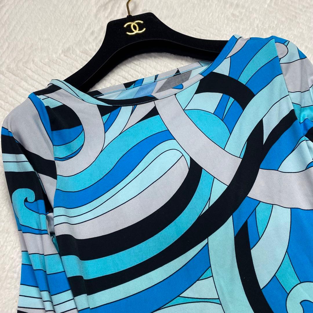 エミリオプッチ風✨ワンピース チュニック プッチ柄 ブルー 総柄 長袖