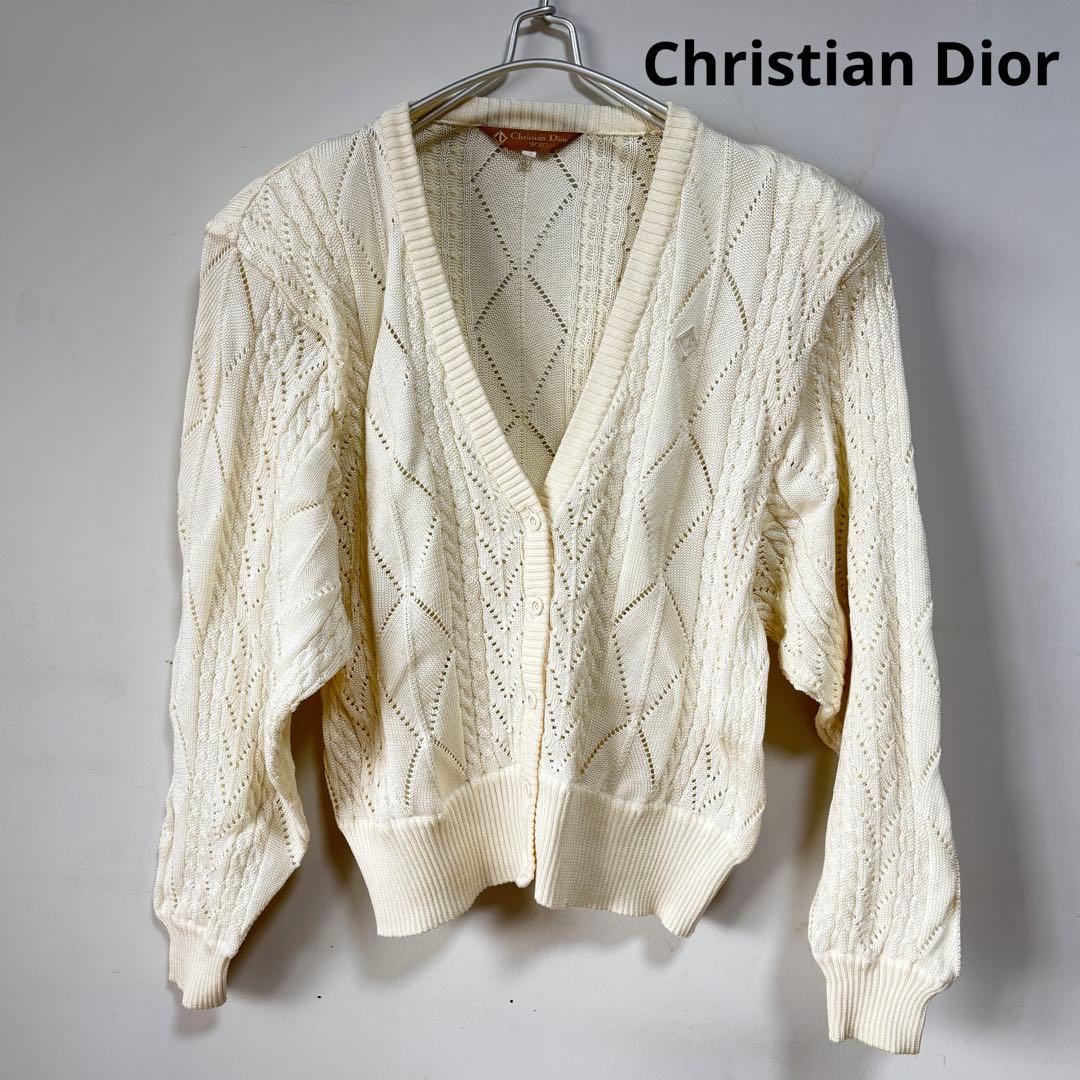 希少ディオールスポーツ コットン100% ダイヤ編みVネックカーディガン