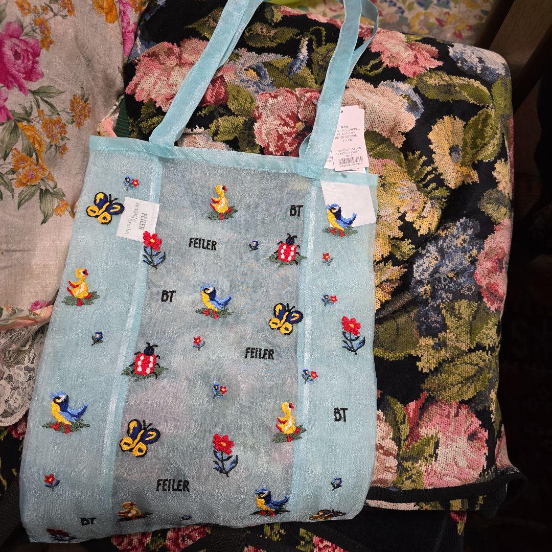 ブリジットタナカ　エコバッグ薄いブルー(水色)抽選販売品　本日中値下 送料無料*【BRIGITTE TANAKA】お花屋さんバッグ -ブルー - SAC ORGANZA