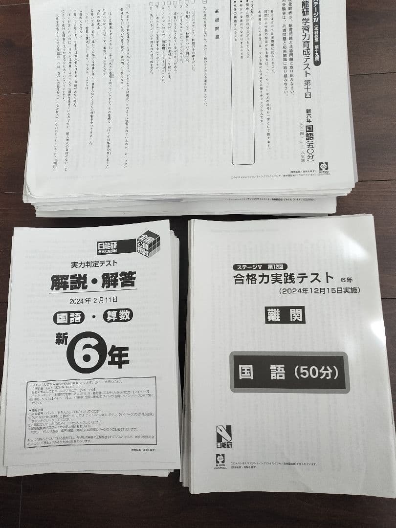 2024年度⭐︎日能研6年生1年フルセット学習力育成テスト全国公開模試等 日能研 2024年 5年 冬期講習テスト 学習力育成育成テスト 公開模試 計6